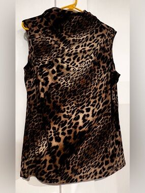 Sleeveless Leopard Print Satin Shell Top - Brown/Black l Large